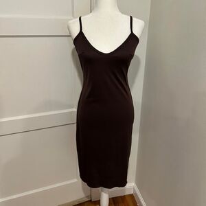 Rampage Women's V Neck Chocolate Brown Midi Slip Dress Size 7